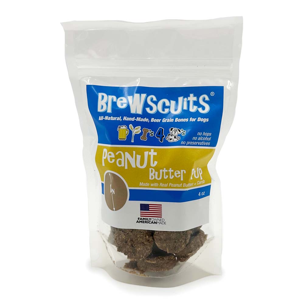 Brewscuits dog treats made with whole grains, including oats, barley, and rye, offering a nutritious snack option for dogs.